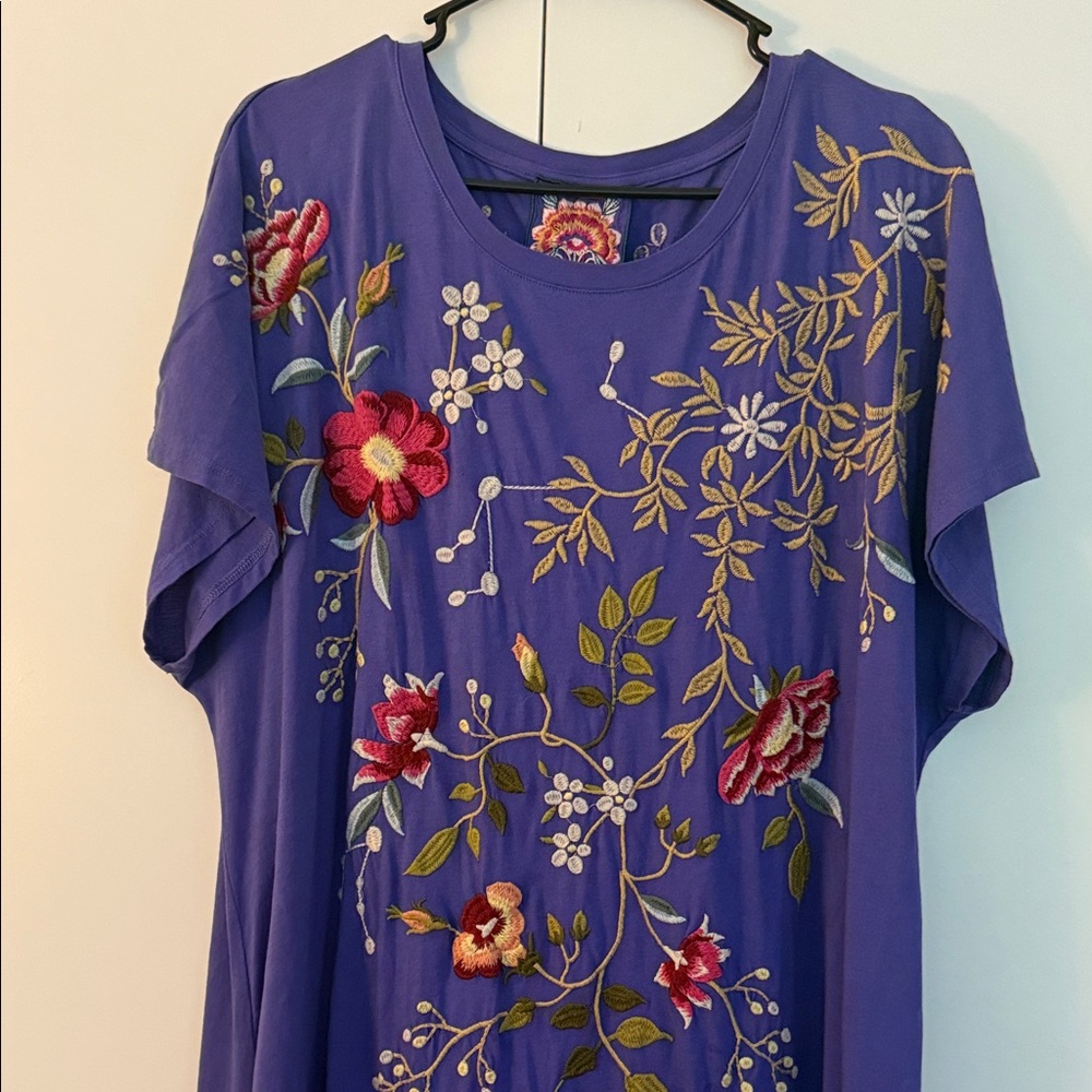 Johnny Was Purple Floral Embroidered Dress